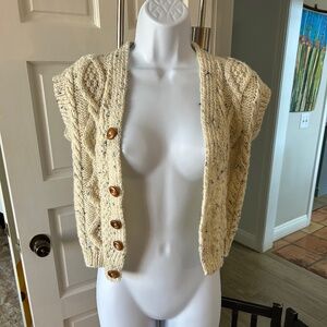 Vintage Hand Crocheted Cream Button Up Sweater Vest